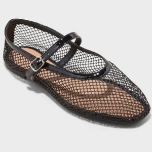 Black Mesh Mary Jane Flats
